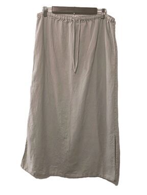 OUTFIT JPR Pure Linen Maxi Skirt M Tan Drawstring Elastic Waist Side Slit